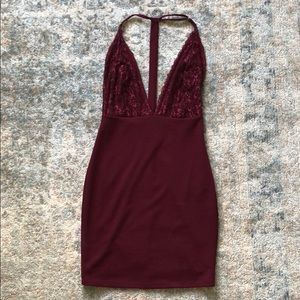 Backless Burgundy Mini Dress